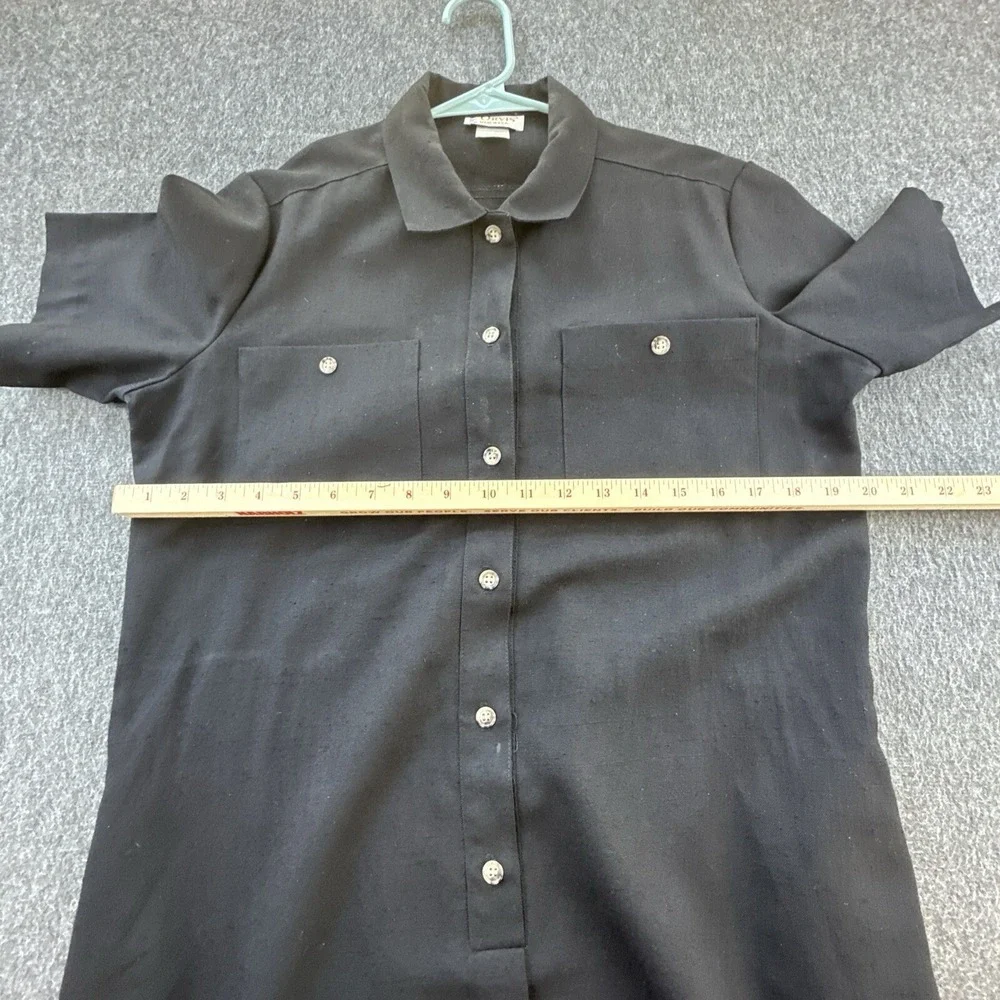 Vintage Orvis Dress Womens 12 Black Short Sleeve Buttons Pullover Pockets Casual
